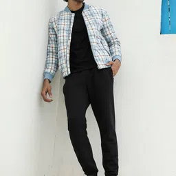 Campus Sutra Checked Cotton Mandarin Collar Windcheater Bomber Jacket image 4