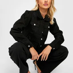 Boohoo Distressed Puff Shoulder Denim Jacket image 4