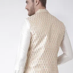 DEYANN Men Cream Woven Design Nehru Jacket image 2