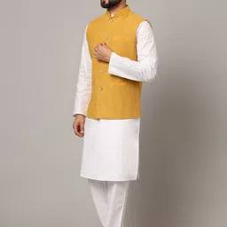 Latest Chikan Garments Striped Woven Nehru Jacket image 4