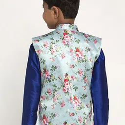 KRAFT INDIA Boys Blue & Pink Printed Satin Nehru Jacket image 2