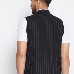 even Men Black & Grey Striped Woven Nehru Jacket image 2
