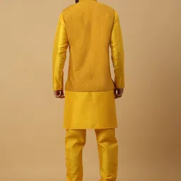 KRAFT INDIA Regular Sequinned Kurta with Churidar & Cotton Silk Nehru Jacket image 5