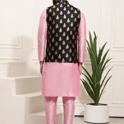 SOJANYA Band Collar Straight Kurta & Churidar with Nehru Jacket image 5