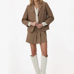 JC Mode Women Solid Nylon Lapel Collar Longline Tailored Jacket image 2