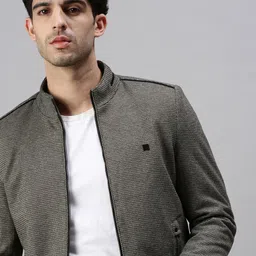 SHOWOFF Men Grey Solid Bomber Jacket image 3