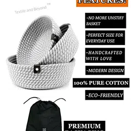 Textile and Beyond Grey & White 3 Pieces Jute Fruit and Vegetable Basket image 3