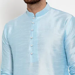 KRAFT INDIA Men Turquoise Blue Kurta with Churidar & Printed Nehru Jacket image 2