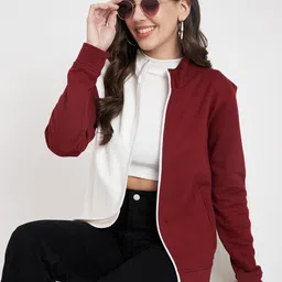 CHARMGAL Colourblocked Mock Collar Long Sleeves Cotton Bomber Jacket image 2