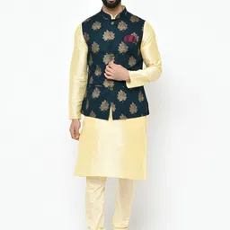 KISAH Mandarin Collar Regular Kurta with Churidar with Printed Nehru Jacket-picture-15