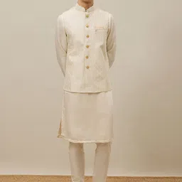Manyavar Men Green Regular Pure Cotton Kurta with Pyjamas & Nehru Jacket-picture-37
