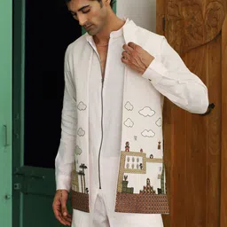 KALPRAAG Embroidered Regular Thread Work Linen Kurta with Trousers image 5