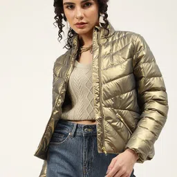 CENTRESTAGE Women Grey Solid Long Sleeves Puffer Jacket-picture-15