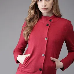 Campus Sutra Women Maroon Windcheater Cotton Tailored Jacket-picture-37
