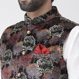 KISAH Men Black Printed Nehru Jackets image 5