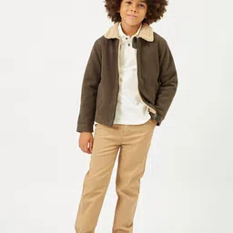 One Friday Boys Brown & Beige Solid Cotton Lightweight Tailored Jacket image 2