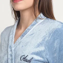 Arrabi Blue Warm Woolen Fleece Bath Robe With Pockets image 4