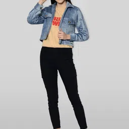 fuchsia PRETTY LOVING THING Women Blue Washed Lightweight Crop Open Front Jacket image 5