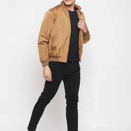 Duke Men Solid Stand Collar Bomber Jacket image 5