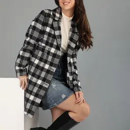 honnete 100 % Polyester Checkered Coat For Women-picture-20