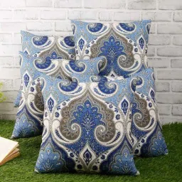 romee Blue Polycotton Ethnic Motif 16x16 inches Cushion Cover (5Pc)-picture-25
