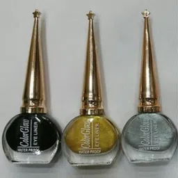 Liquid Long Lasting Waterproof Eyeliner Black ,Silver, Golden(Pack of 3) m3 20 ml-image-8