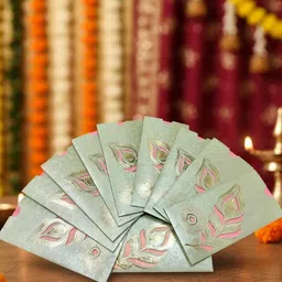 koogly Pink & Green Mor Pankh Design Shagun Card For Money Gift Envelopes image 4