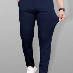 we perfect Pack of 2 Men Slim Fit Grey, Blue Lycra Blend Trousers image 4