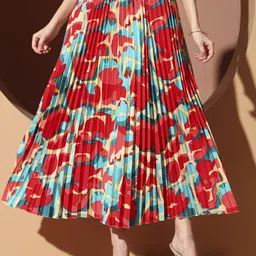 zwerlon Women Printed Pleated Red Skirt image 3