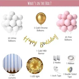 tejal trader Birthday Party Decoration Kit with White net Curtain and Led Light (Set of 74) image 2