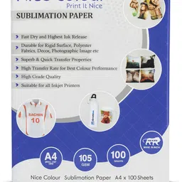 nice colour Premium Quality Sublimation Paper A4 Size, 100 Sheets, 105 gsm Inkjet Paper image 2