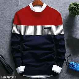 faoes Men Printed Round Neck Polycotton Red, Blue T-Shirt image 1