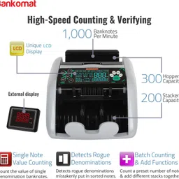 BANKOMAT Bill/Notes Counterfeit Detection, Add and Batch Modes - Large LCD Display & Fast Note Counting Machine image 2
