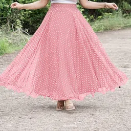 lagertha Women Polka Print Flared Pink Skirt image 2
