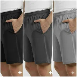 uthira Pack of 3 Solid Men Black, Grey, Silver Casual Shorts-picture-39