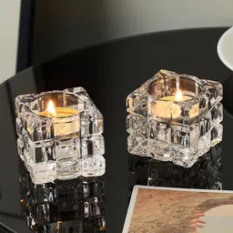 p. r. prints 2 Pcs LED Tea Light Candles | Flameless & Smokeless Diya Crystal Tealight Holder Set image 1