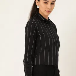 hancock Women Slim Fit Striped Spread Collar Formal Shirt image 4