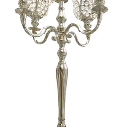 extreme karigari Crystal Lotus Votives Candle Stand | Candle Holder |5 Arms | Table Top Décor| Silver Plated Mirror polished Aluminium Tealight Holder-picture-28