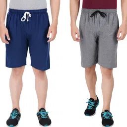 feel track Pack of 2 Solid Men Blue, Grey Regular Shorts image 1
