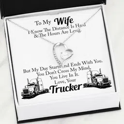 rakva Wife Necklace, Truckers Wife Necklace, To My Wife Love Your Trucker Zircon Silver Pendant Set-picture-26