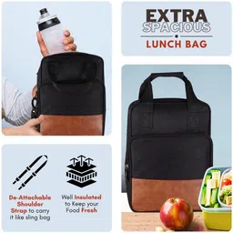 kavrixa Black-Tan Faux Leather & PVC with Detachable shoulder strap Tiffin bag KX-TB17 Lunch Bag image 4