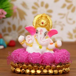 ecraftindia Lord Ganesha Pink & White Polyresin Idol image 1