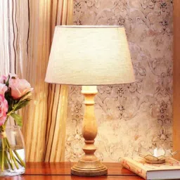 sapphire Ashley Beige Fabric Shade Night Lamp With Mango wood Base-picture-28