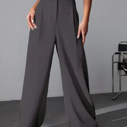 leriya fashion Women Regular Fit Grey Cotton Blend Trousers-picture-21