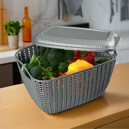 homestic M 30 Plastic Basket for Storage Vegetables and Fruits with Lid | Grey Plastic Fruit & Vegetable Basket-picture-17