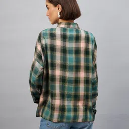 chimpaaanzee Women Oversized Fit Checkered Spread Collar Casual Shirt image 2