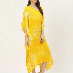maaesa Women Kaftan Yellow Midi/Calf Length Dress image 3