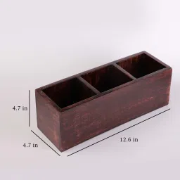 the decor mart Partitioned Brown MDF Cutlery Holder image 3