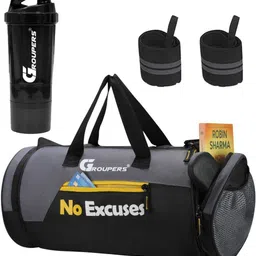 groupers Gym Duffle Polyester Bag NO EXCUSES With Wrist Band/Shaker Bottle-500 ML Fitness Accessory Kit Kit-picture-39