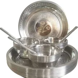 jesal Pack of 9 Stainless Steel Dinner Set 3, Plate 3, Bowl 3, Spoon Dinner Set Dinner Set-picture-33